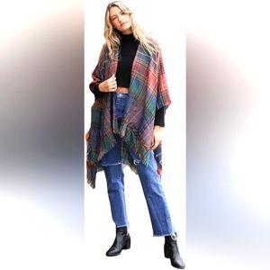Plaid ruana poncho